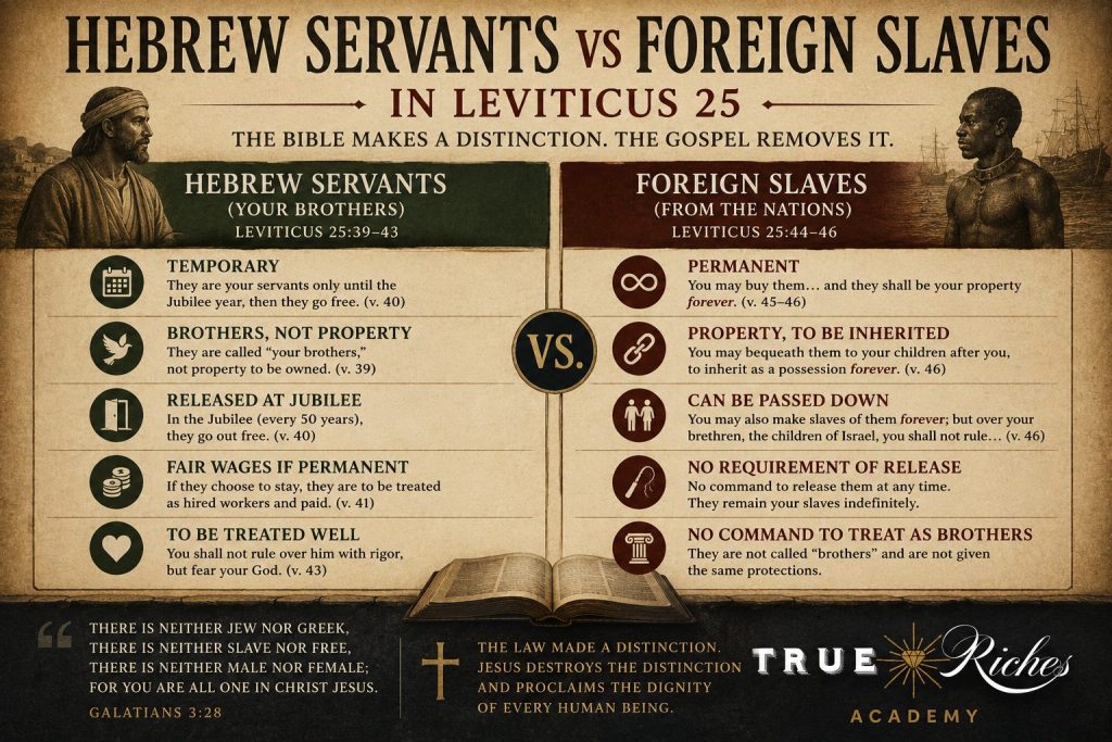 Comparison of Hebrew servant laws and foreign slave laws in Leviticus 25